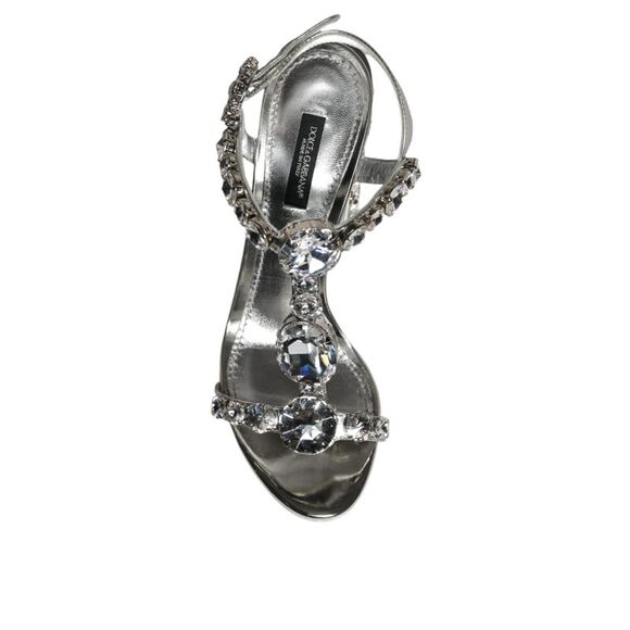 Dolce & Gabbana Silver Leather T-strap Crystal Sandals Women's Shoes (Pre-Owned) - Picture 6 of 6